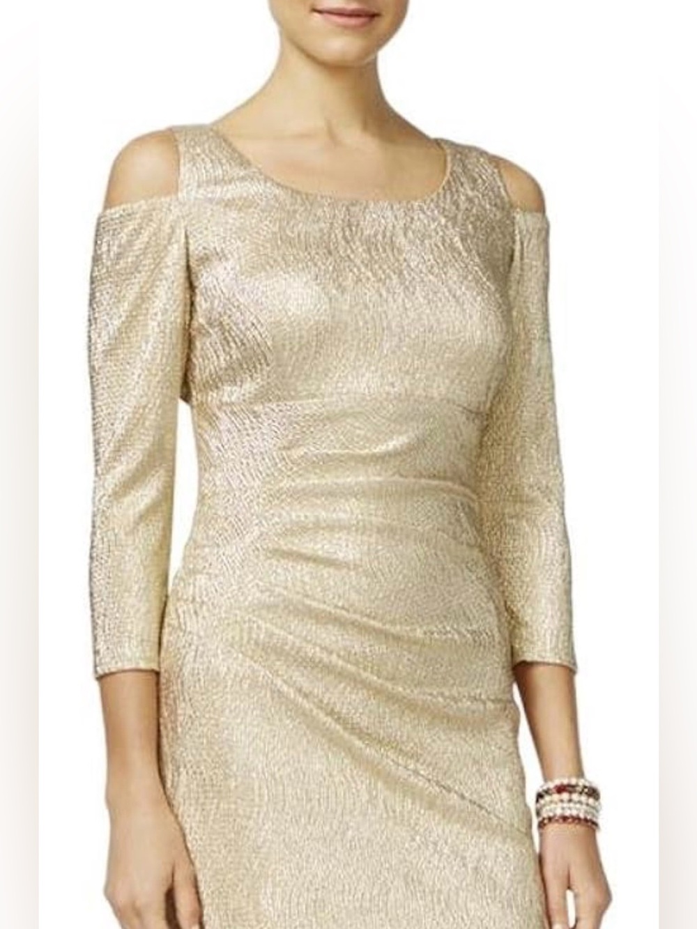 I.N.C Cold-Shoulder Metallic clinked Gold Cocktail Dress